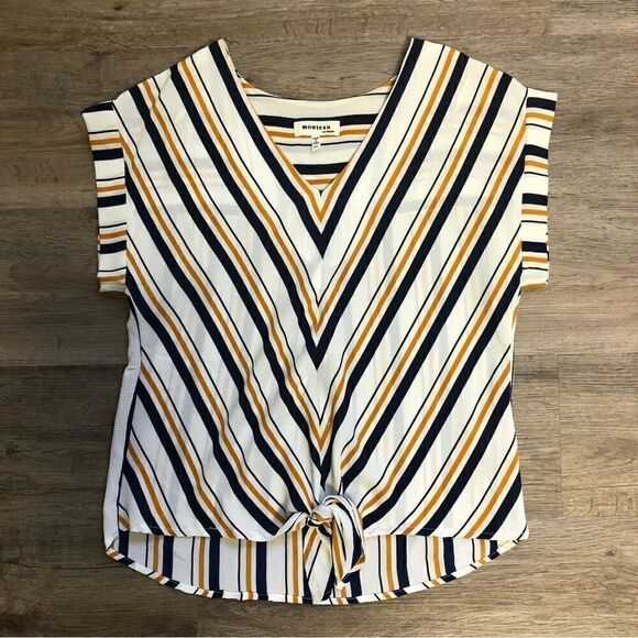 Monteau cute striped Summer Top, Woman’s, Size M, tie front - Picture 1 of 5